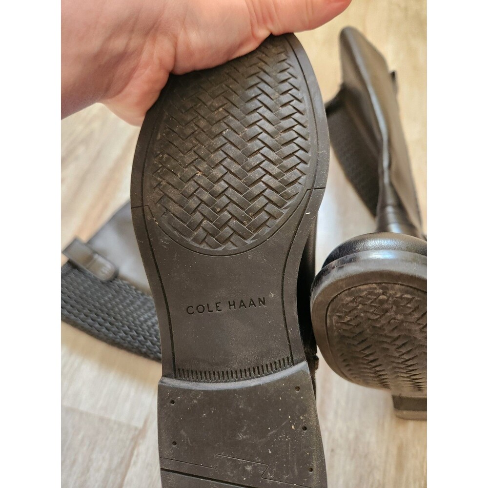 Cole Haan Chelsey Leather Black Tall Riding Boots Woven Back Buckle Detail 6B - Picture 9 of 14